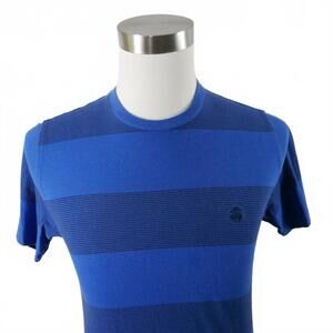 Brooks Brothers 346 Mens Cotton Neck Royal Blue Striped T Shirt Small